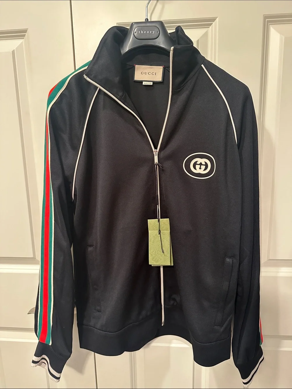 Gucci Black Track Jacket with Green and Red Stripe